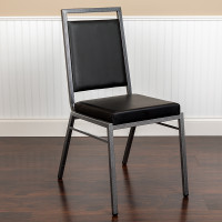 Flash Furniture FD-LUX-SIL-BK-V-GG HERCULES Series Square Back Stacking Banquet Chair in Black Vinyl with Silvervein Frame